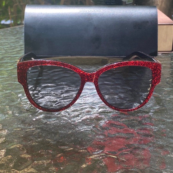 YVES SAINT LAURENT Red Glitter YSL Gold Sunglasses - Picture 3 of 16